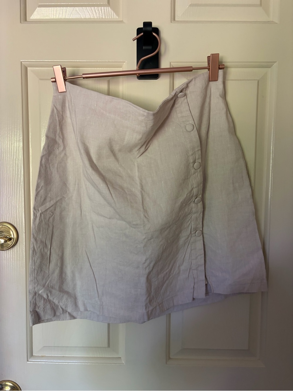 REVOLVE Light Beige Button-Front Linen A-Line Skirt